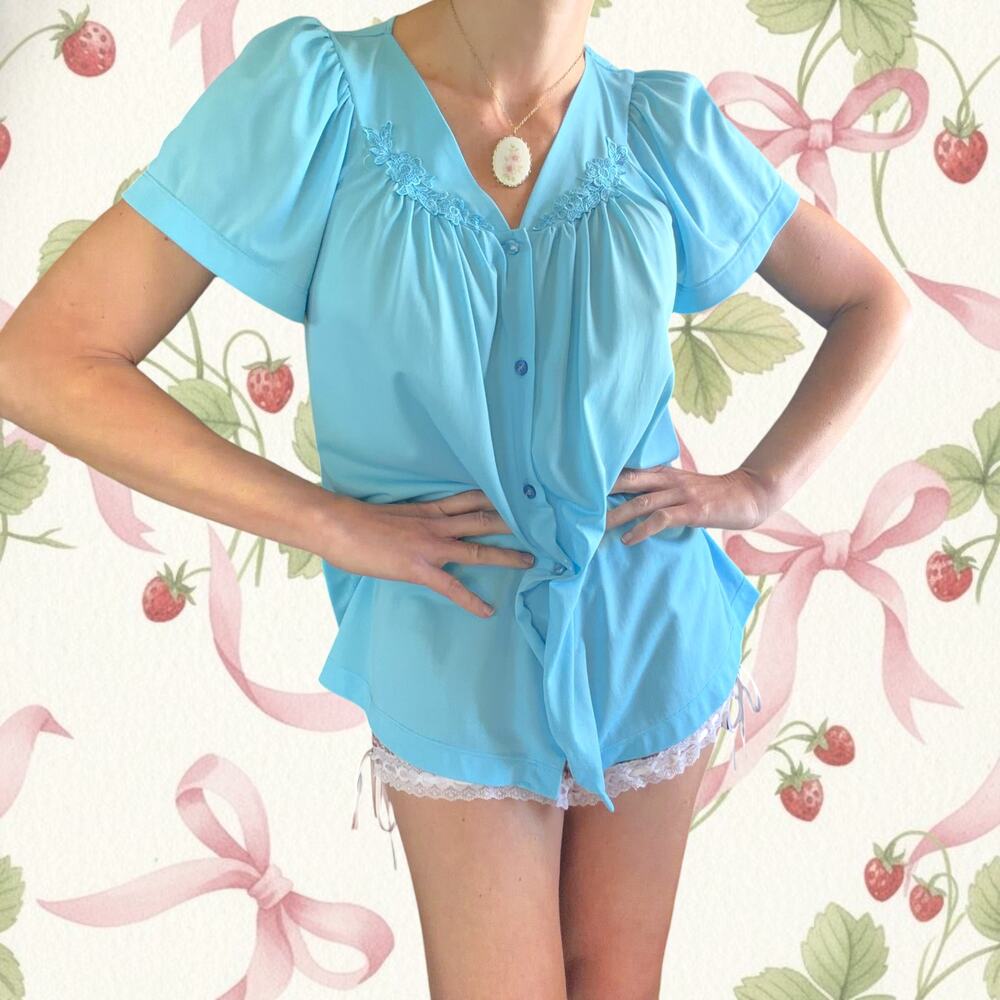 Vintage Miss Elaine Collect Sleep Top Cottagecore Floral Lace Nylon Small